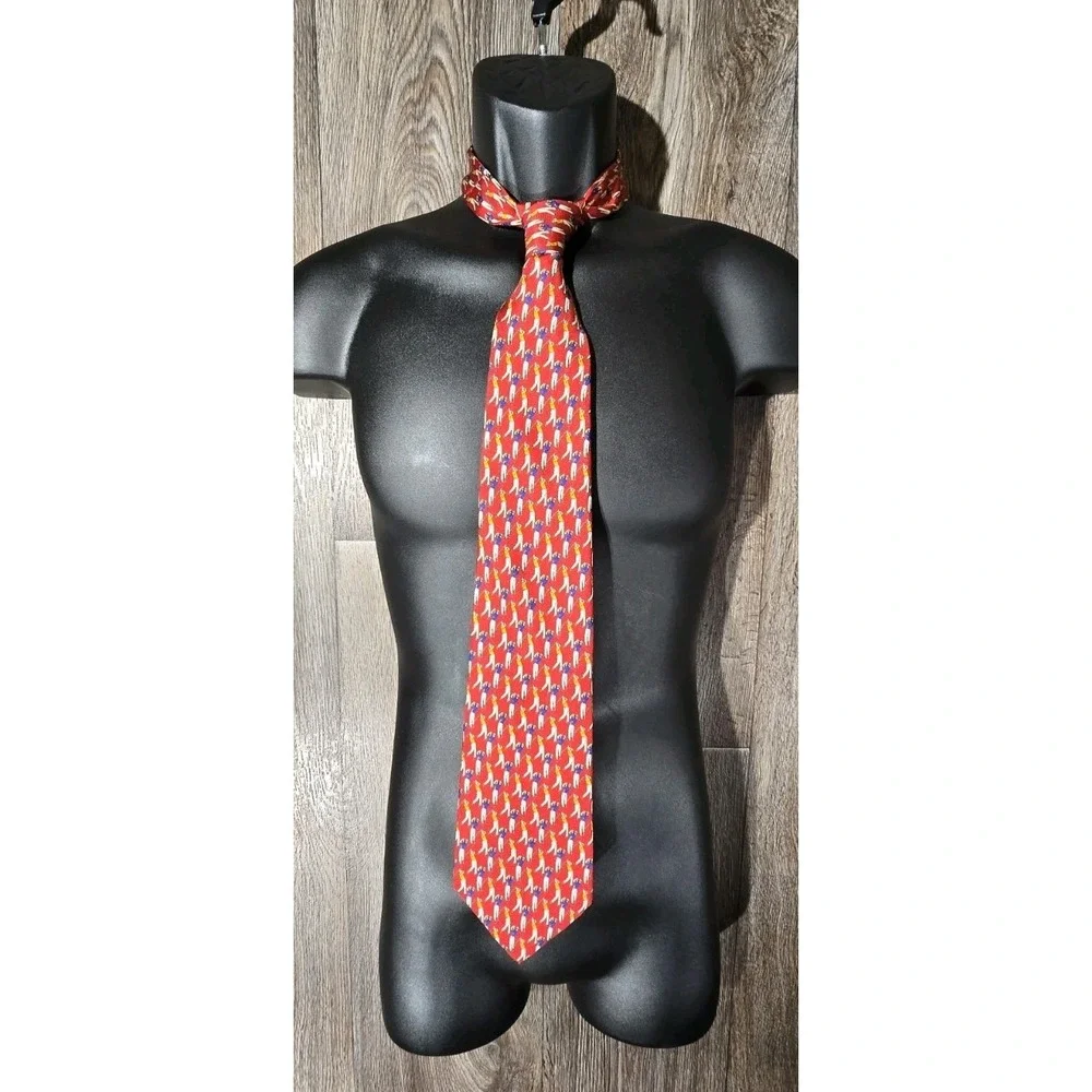 Lauren Ralph Lauren‎ 100% Silk Red Golf Club Tie Hand Finished Made in USA
